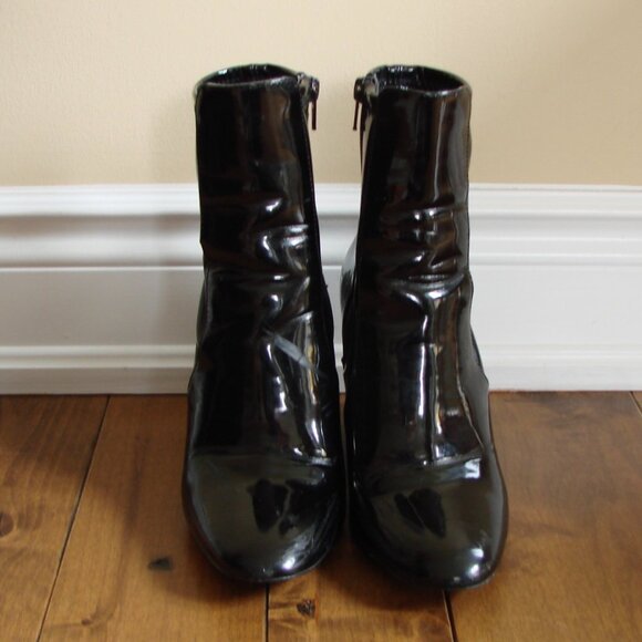 Aldo Black Patent Leather Boots Chunky Block Heel Size 7.5 - Picture 11 of 14